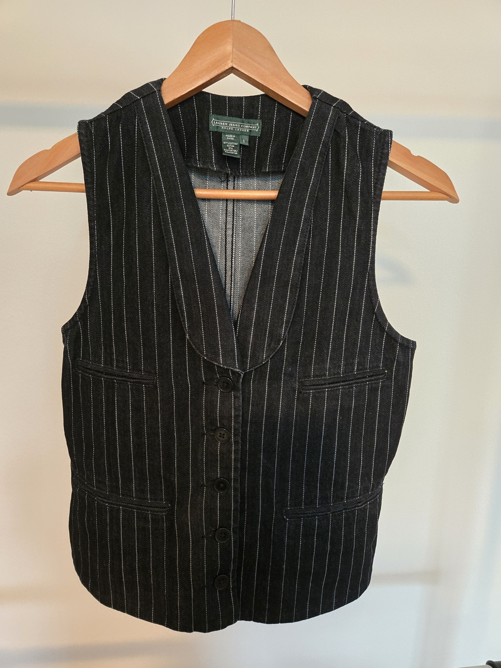 Lauren Ralph Lauren Women's Black Denim Pinstriped Button-Front Vest